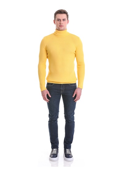 Hatemoğlu Sarı Slim Fit Fitilli Balıkçı Yaka Yünlü Triko Kazak 34232023a01 Sarı