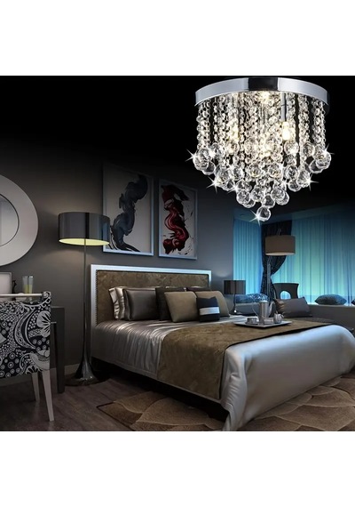 Akasya Büyük Krom Kristal Taşlı Salon Avizesi Krom