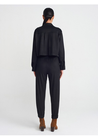 Dilvin 71594 Manşetli Jogger Süet Pantolon Siyah