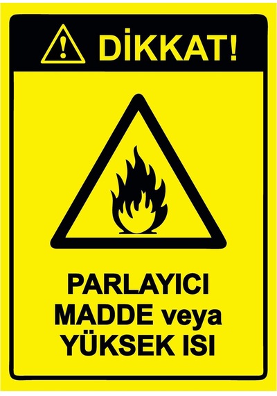 Dikkat Parlayıcı Madde Veya Yüksek Isı İsg Uyarı Levhası Pvc A3 30x42 Cm