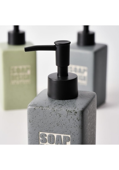 500ml Seramik Sıvı Sabunluk, Mat Taş Dokulu Ve Kare Tasarım, Siyah Pompalı Banyo Ve Mutfak Dete Asorti