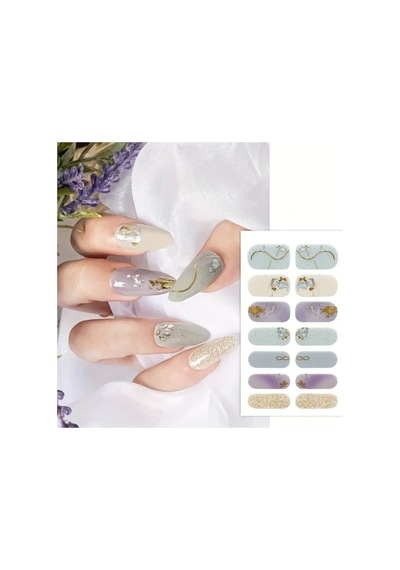 Jelüx Summer - Pastel Renkli Çiçekli Yapışkan Tam Kaplama Jel Tırnak Seti 5 Farklı Boy 14 Adet 15110509