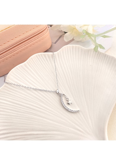 Ay Yıldızlı Kolye Kadın Kolye Zirkon Taşlı 45cm Silver