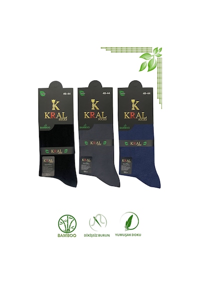 Kral Socks Bambu Erkek Soket Uzun Klasik Yazlık Dikişsiz 3'lü Set Çorap Çok Renkli