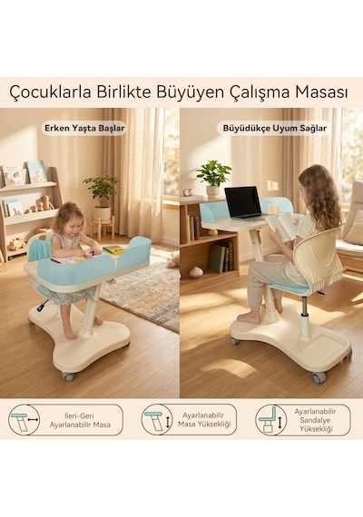 Bonny Mobil Çocuk Çalışma Sandalye Seti Mavi