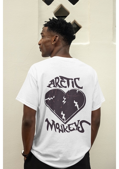 Sevbano Arctic Monkeys Sırt Baskılı Unisex Oversize Müzik Grubu Tişört Beyaz
