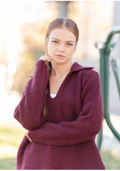 Gömlek Yaka Oversize Basic Kazak Vişne