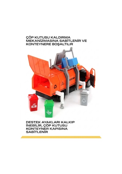 Çöp Kamyonu Oyuncak Seti - Sesli Işıklı Geri Dönüşüm Arabası - 4 Renkli Çöp Kutulu Ve Kartlı - 27 Cm