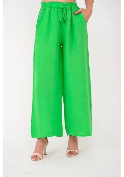 Park Moda 10375 Belden Bağlamalı Keten Pantolon Yeşil
