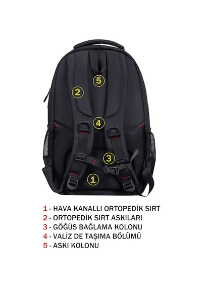 Dada Unisex Siyah Okul Sırt Çantası Orta Boy Usb Type-c 14 inç Su Geçirmez Kumaş Lise Üniversite