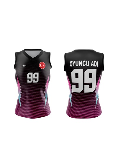 Acr Giyim Voleybol Forması Model 727 - Kişiye Özel Isim Ve Numara Yazılabilir, Dijital Baskı Tasarım Tek Üst Siyah