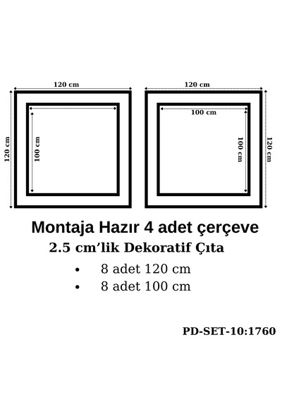 Montaja Hazır 8 Adet Çerçeve 2,5 Cm'lik Pd-set-10: 1760