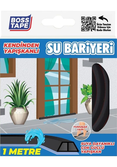 Yapışkanlı Siyah Su Bariyeri 1 Metre Duşakabin Mutfak Tezgahı Kapı Altı Su Kesici Bant