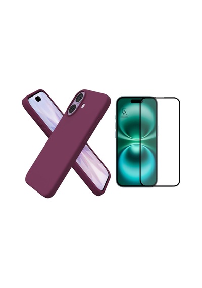 Apple Uyumlu iPhone 17 Içi Kadife Lansman Kılıf Ve Seramik Tam Kaplayan Cam Ekran Koruyucu Koyu Mor