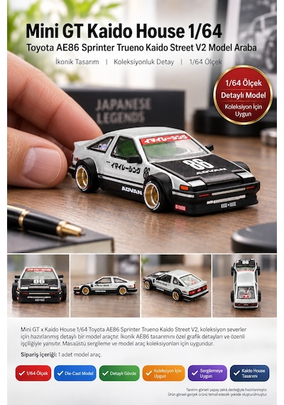 Mini Gt Kaido House Toyota Ae86 Sprinter Trueno 1/64 Kaido Street V2 Die-cast Model Araba