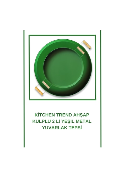 Kitchen Trend 2 Li 51 Cm ve 37 Cm  Ahşap Kulplu Metal Tepsi