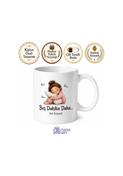 Tembel Uykucu Yastık Pijama Beş Dakika Daha Kupa Bardak Hediye Beyaz / Çok Renkli