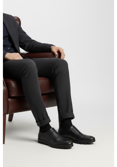 Fosco 3529 Erkek Hakiki Deri Sıcak Astar Bağcıksız Casual Ayakkabı Siyah