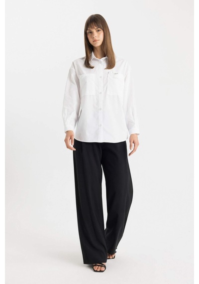 Defacto Relax Fit Poplin Uzun Kollu Gömlek Tunik C7825AX24SMWT36 Beyaz