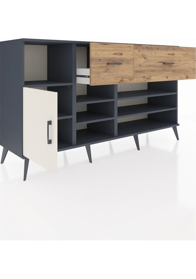 Hyperion Konsol 6 Raflı 2 Çekmeceli Tek Kapaklı 176x44x99 Antras Antrasit-aytaşı/çam Hyperion Konsol 6 Raflı 2 Çekmeceli Tek Kapaklı 176x44x99 Antras Antrasit-aytaşı/çam