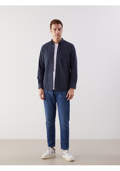 Lcw Eco Lacivert Regular Fit Uzun Kollu Gabardin Erkek Gömlek