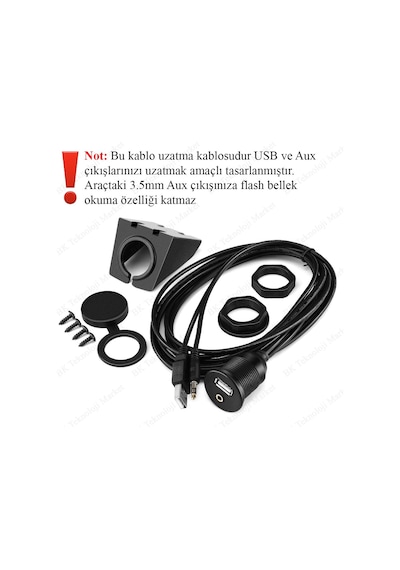 Araç Paneline Uygulanabilir Ses-USB Uzatma Kablosu - 2 Metre