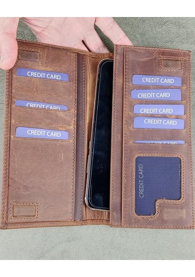 Xmlbayiciniz Hakiki Deri Telefon Bölmeli Kadın Erkek Cüzdan Taba Çok Renkli
