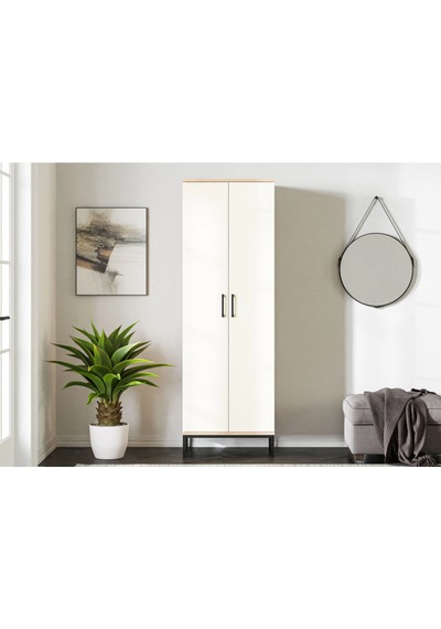 Fibona Modern 2 Kapaklı 8 Raflı Çok Amaçlı Antre Dolabı - Metal Ayaklı Atlantik Çam - Beyaz Fibona Modern 2 Kapaklı 8 Raflı Çok Amaçlı Antre Dolabı - Metal Ayaklı Atlantik Çam - Beyaz