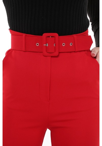 Cedy Kadın İspanyol Paça, Yüksek Bel, Kemerli Pantolon, Oversize Kesim, C3004 Yeşil 001