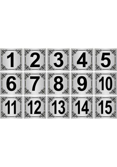 Metal Kapı,Masa,Dolap Numarası 4x4cm 15 adet(1..15) Gümüş Renk Metal