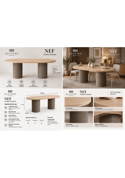 Nef Yemek Masası Oval Meşe