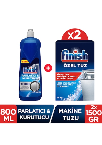 Finish Bulaşık Makinesi Özel Tuz 2 x 1500 Gr + Parlatıcı & Kurutucu 800 ml