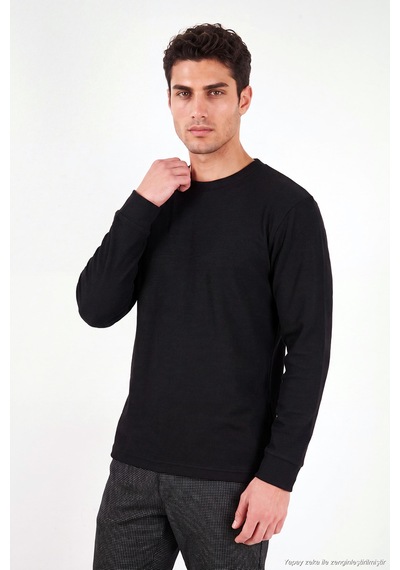 Buratti Pamuk Karışımlı Relaxed Fit Bisiklet Yaka Kazak Erkek Sweat 5905837 Siyah