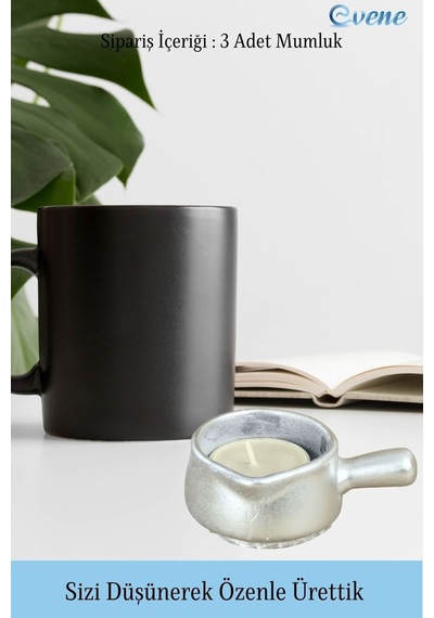 Mumluk Şamdan 3 Adet Tealight Uyumlu Üçlü Tava Model - Gümüş