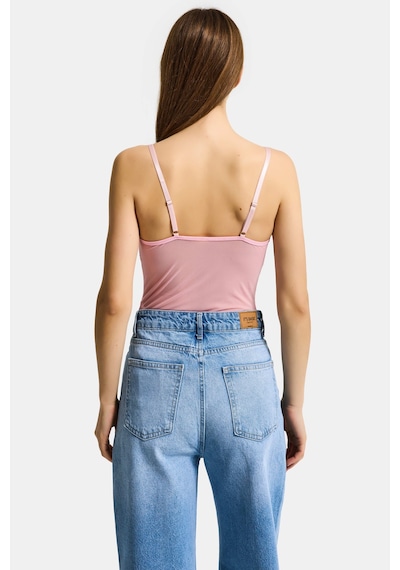 Kadın Pembe W5 Çıtçıtlı Toparlayıcı Özel Çiçek Ve Dantel Desenli Tasarım Askılı Body