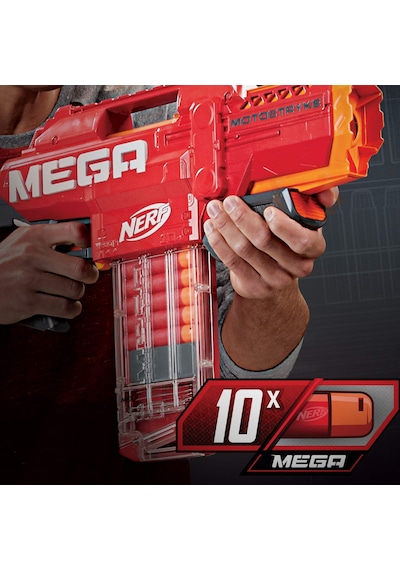 Nerf Mega Motostryke Pilli Dart Tabancası - 10 Dart Kapasiteli Şarjör Ve 10 Orijinal Mega Dart Dahil - Otomatik Oyuncak Silah