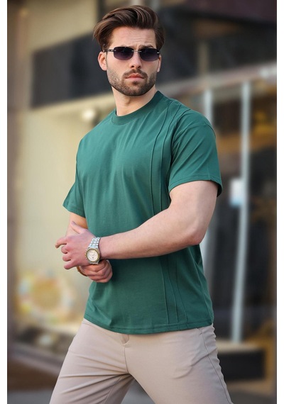 Madmext Yeşil Overfit Erkek T-shirt E7130 Yeşil