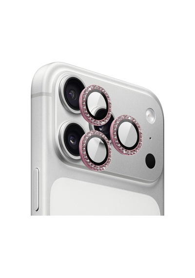 Apple iPhone Uyumlu 17 Pro / Apple iPhone Uyumlu 17 Pro Max İçin Ipg Prolens Kamera Lens Koruyucu Elmas Taş Çerçeveli, Kırılmaz Cam Pembe