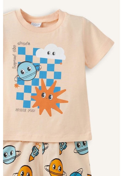 Defacto Desenli Kısa Kollu Üst Şort Alt 2li Pijama Takımı Erkek Bebek H5392a526hsog614 Turuncu-og614