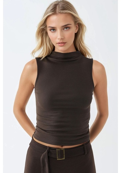 Hiccup Busem Slim Fit Bisiklet Yaka Örme Bluz Mocha Kahvesi