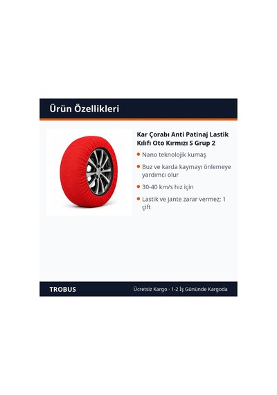 Trobus Kar Çorabı Anti Patinaj Lastik Kılıfı Oto Kırmızı S Grup 2
