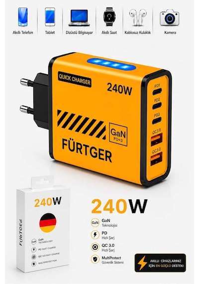 Fürtger German Frt-20w S 3 Type-c + 2 Usb-a Toplam 5 Çıkışlı + 20w Şarj Aleti