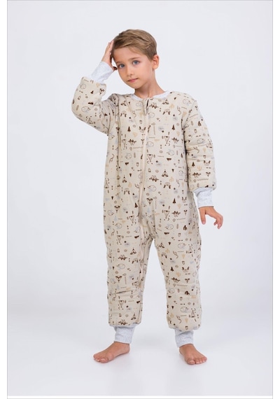 Cantoy Kız Erkek Çocuk Kalın Elyaf Dolgulu Premium Kalite 2.5 Tog Desenli Uyku Tulumu Taş