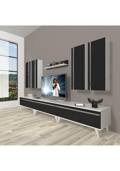 Decoraktiv Eko 8d Mdf Retro Tv Ünitesi Tv Sehpası Beyaz - Siyah