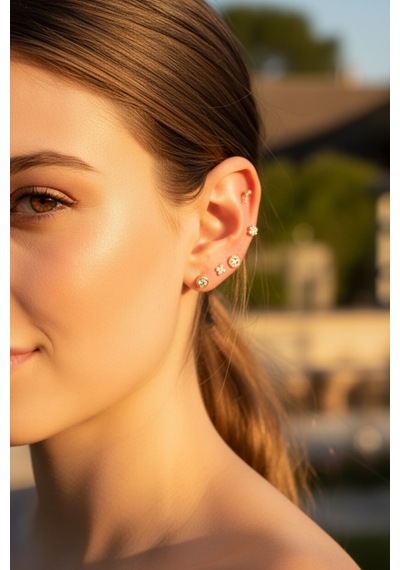 14 Ayar Altın Piercing Tragus Küpe T032