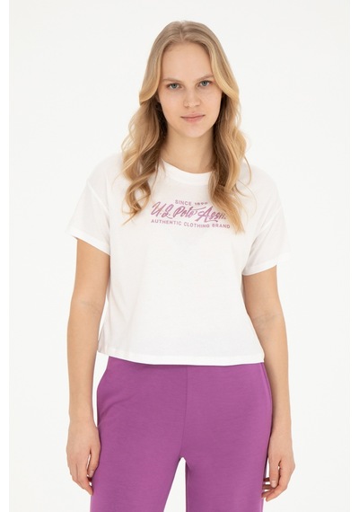 U.S. Polo Assn. Kadın Ekru Bisiklet Yaka Tişört 50282898-VR019