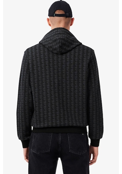 Lacoste Men's Monogram Fleece Hoodie Black Organik Pamuk Kapüşonlu Erkek Sweatshirt Antrasit