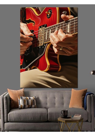 Ahşap Tablo Gitar Çalan Eller Detayı