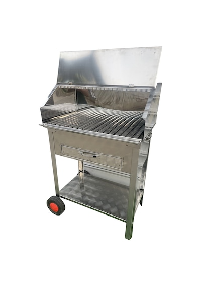 Paslanmaz Kömürlü Mangal 35 X 60 Cm Çekmeceli Tekerlekli Barbekü