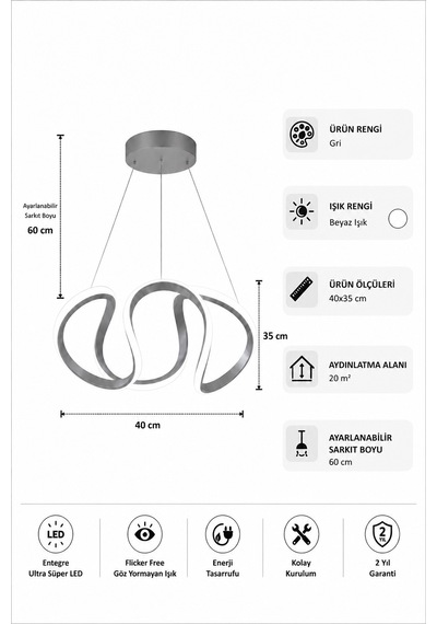 Lumina Led Sarkıt Avize Beyaz Işık Gri